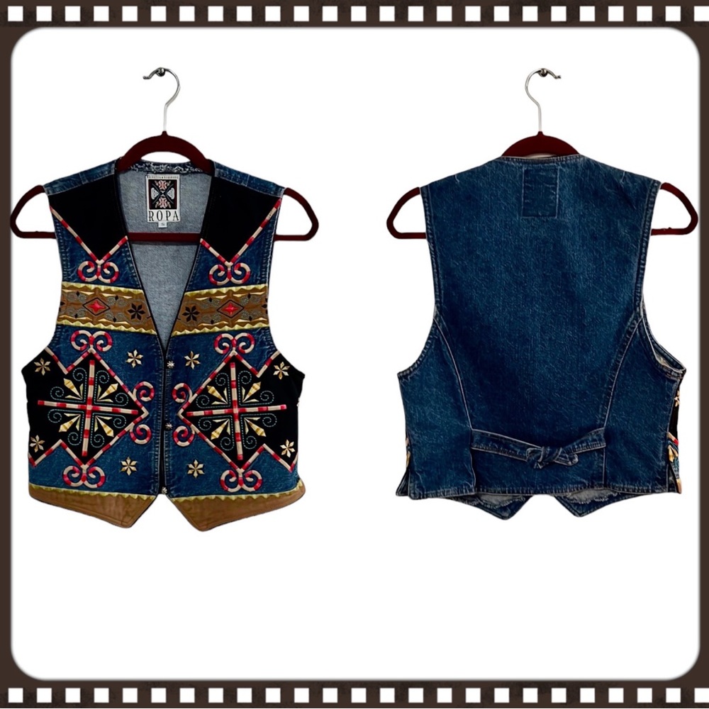 ❤️HOST PICK❤️Hairston Roberson ROPA Vintage Embroidered Denim Vest-Small